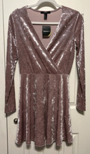 Forever 21 Lavender Soft  Velour Long Sleeve Fit & Flare Dress Size M NWT