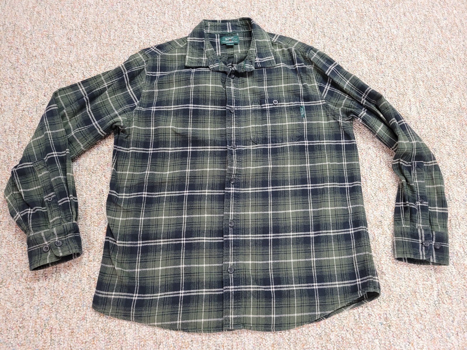 Woolrich Shirt Mens Large Green Plaid Flannel Button Up Long