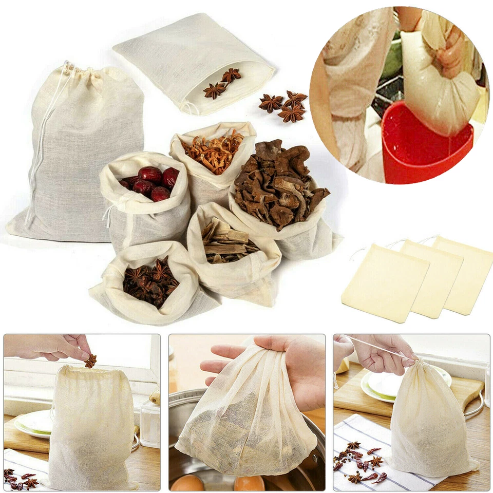 20x Bolsa de leche de nuez de algodón orgánico reutilizable colador de alimentos paño de queso café Foto 3 de 4