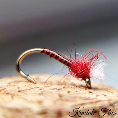 Set of 3 Fly Fishing Flies  Bloodworm Lightweight Red Quill Buzzers size 10