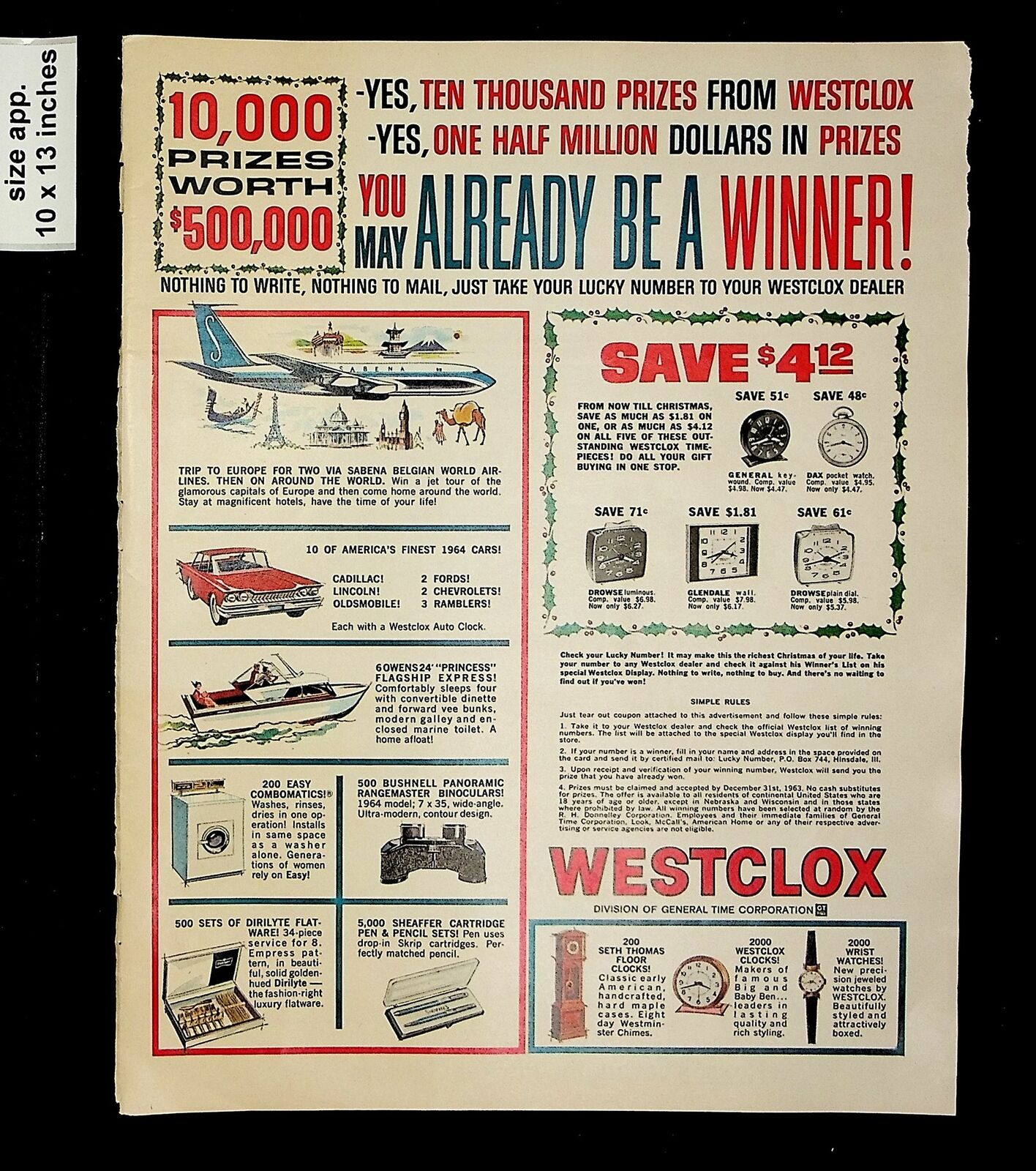 1963 Westclox Prizes Christmas Clocks Watches Vintage Print Ad 016352