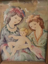 Original Jean Lareuse Watercolor Art Painting Wood Frame