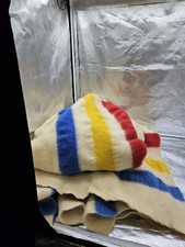 Vtg. Wards 100 Virgin Wool Blanket Red,Yellow,Blue Stripes X2