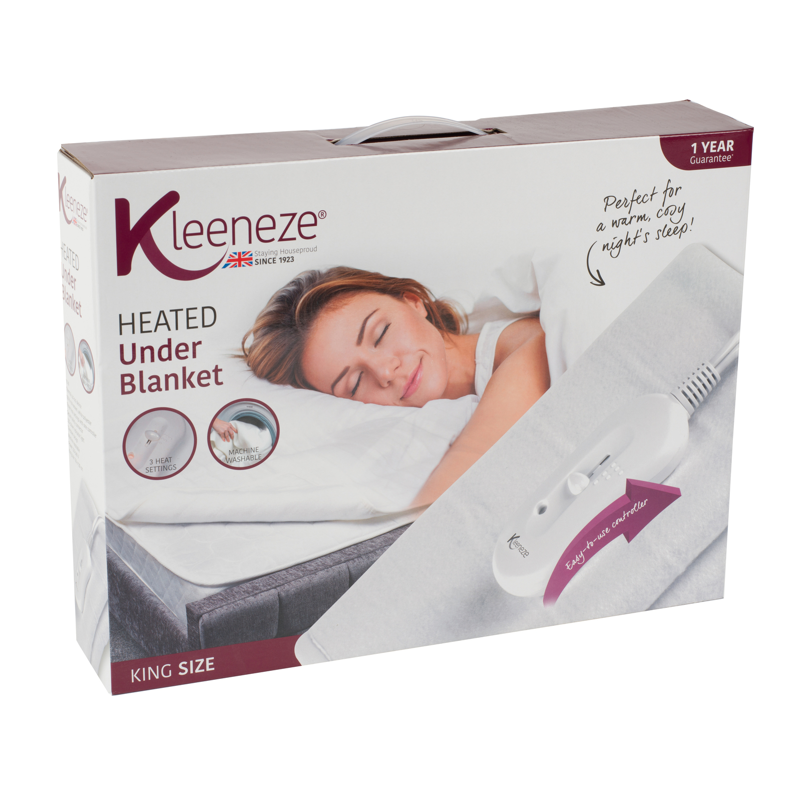 Kleeneze Electric Heated Under Blanket 3 Heat Settings, Single/Double