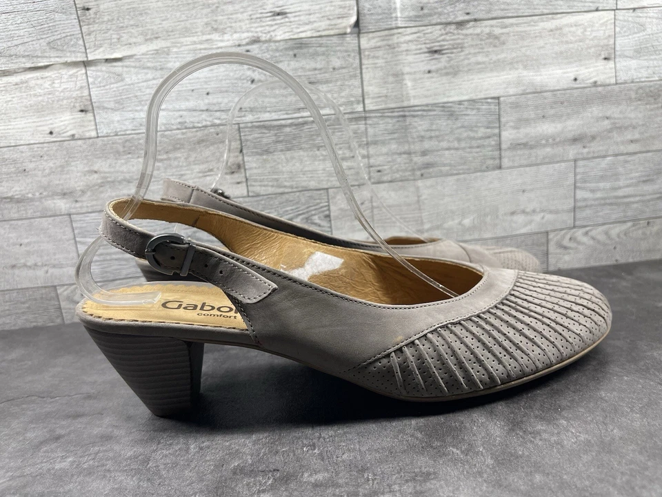 Zapatos Gabor Tacones Mujer 9M Gris Cuero Cómodo Gatito Sin Cordones Foto 3 de 4