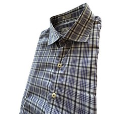 Peter Millar Shirt Mens XL Button Front Purple Gray Plaid Long Sleeve Cotton