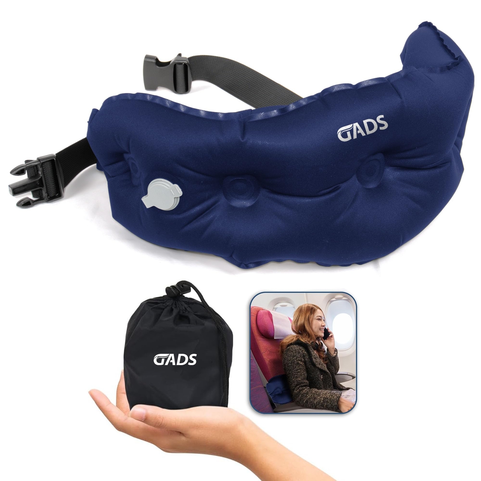 Inflatable Lumbar Travel Pillow for Airplane Car Office - Self-Inflating Back...