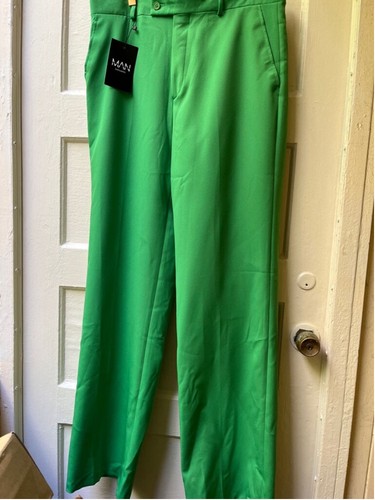 Boohoo MAN mens lime green straight leg casual streetwear Pants 30x32 NWT - Picture 1 of 10