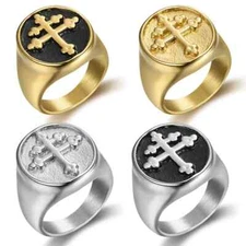 French Lorraine Vintage Cross Stainless Steel Men's and Women's Rings Size 7-15