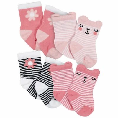 Gerber Baby Girl's 4 Pack Wiggle Proof Socks Various Sizes Floral Stripe
