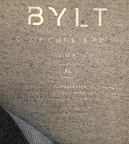 Bylt Polo Shirt Mens XL Gray Drop Cut Short Sleeve Lux Polo Stretch - Picture 4 of 7