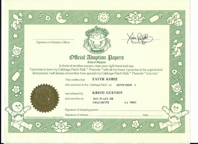 ORIGINAL CABBAGE PATCH LOT OF BIRTH ADOPTION CERTIFS PARENT ASSOC ...