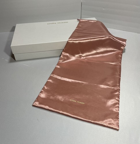Amina Muaddi Empty Boot Box 12.25x23.5x4.25” and Pink Satin Drawstring Dust Bag
