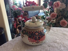 Deayou Tea Kettle Enameled Steel Floral Medium Multicolor Modern Round 2.5L