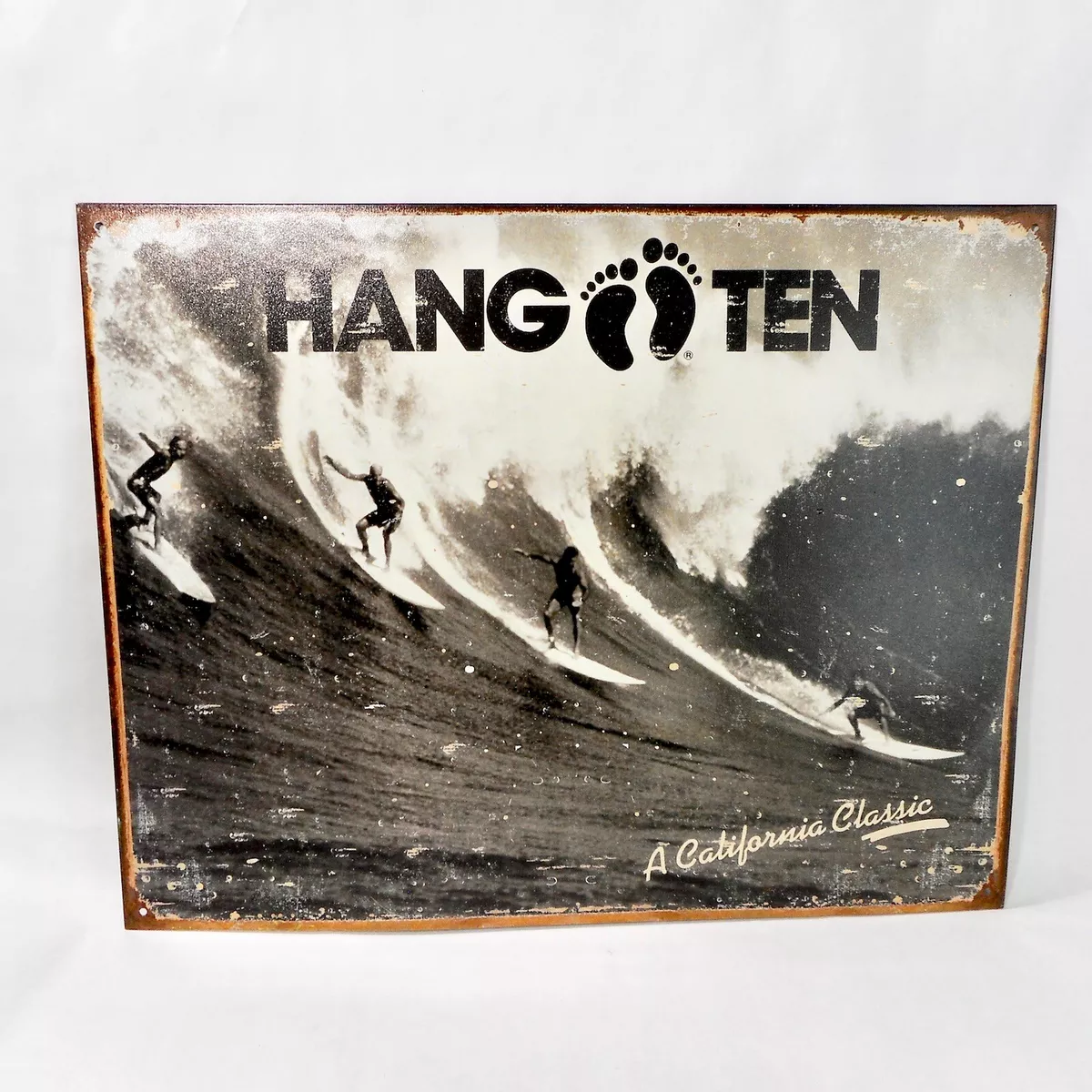 Hang Ten Surf Sign California Classic Big Wave Surfer Surfing Surfboard  Wall Art