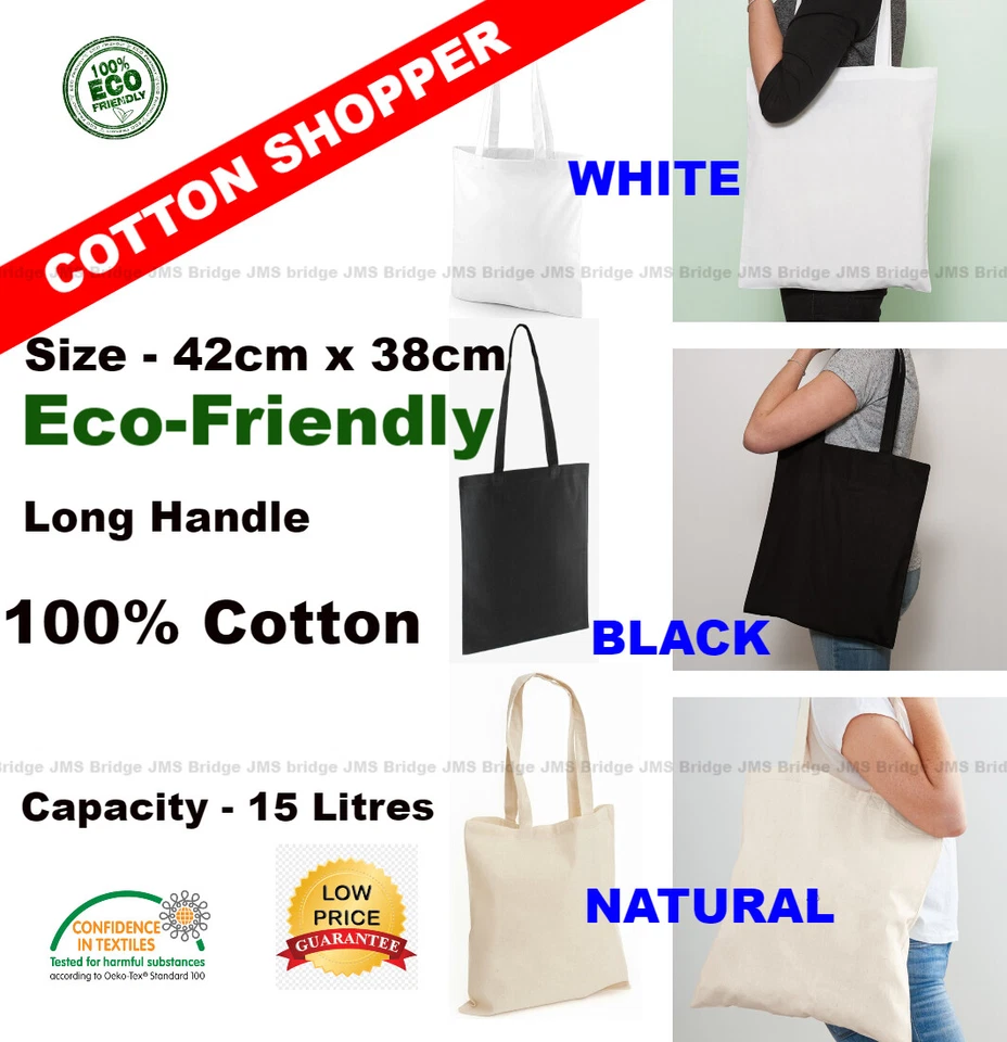 Wholesale cheap high quality cotton tote bags Shopper Plain Canvas Printing - Image 3 of 4