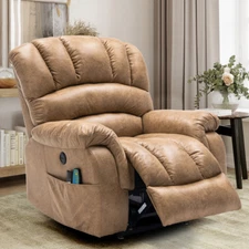 Oversized Dual Motor Power Lift Chair Lay Flat Sleeping Massage Recliner w/ Heat