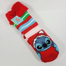 Disney Lilo Stitch Christmas Holiday Slipper Socks Red Sherpa Size 4-10 NWT