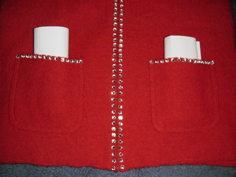 Quacker Factory Cardigan Sweater Women M Red Wool Full Zip Collared Embellished - Image 4 of 4