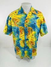 PARADISE on a HANGER - THE AMERICAS Colorful Travel M / L Hawaiian Shirt - MINT