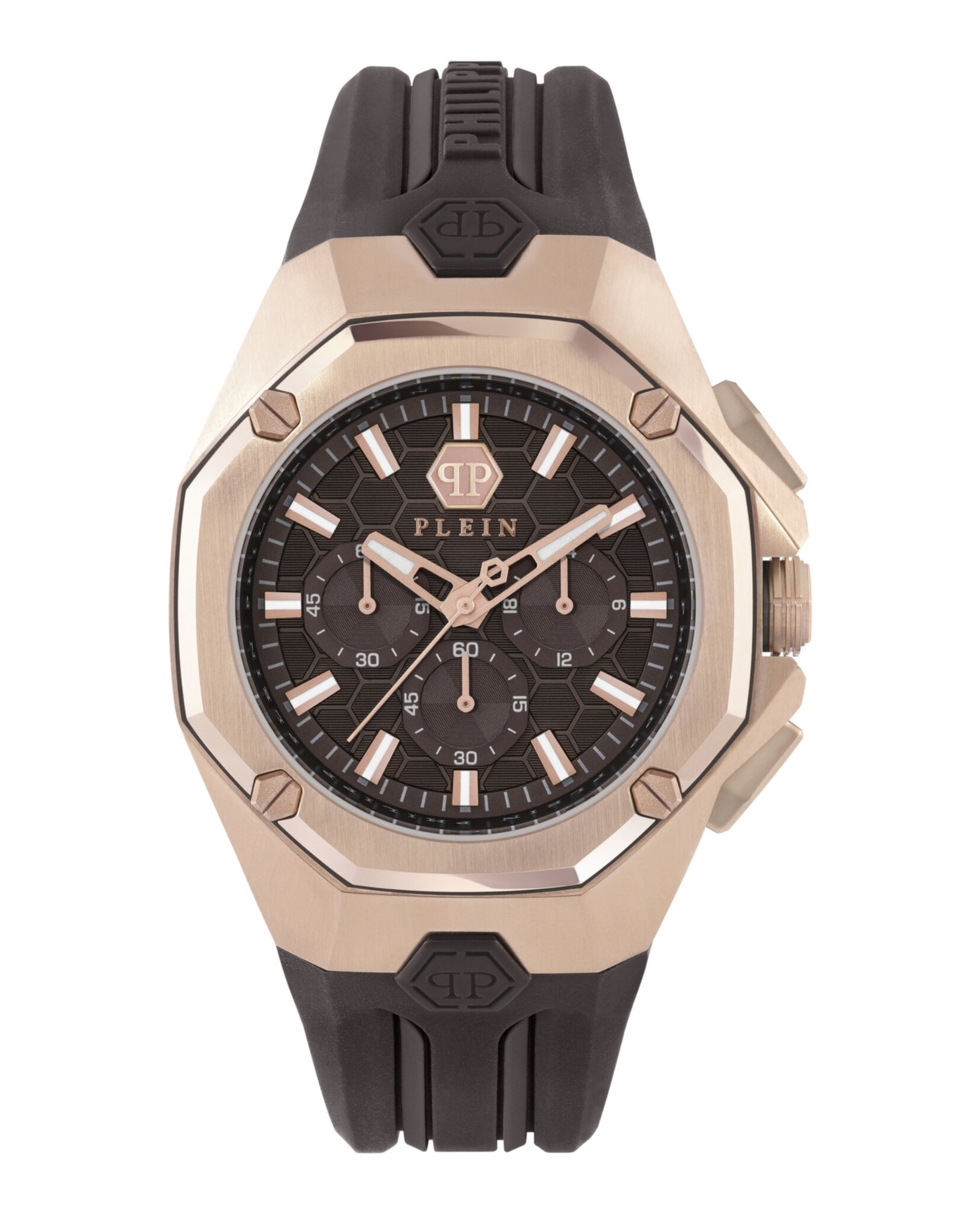 Philipp Plein Mens Octagon Rosegold 44mm Strap Fashion Watch