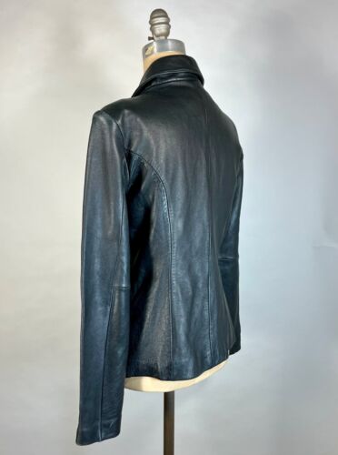 Giacca vintage anni 90 pelle nera JONES NEW YORK zip davanti con cuciture su misura Sm - Foto 4 di 16
