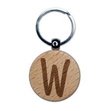 Letter W Uppercase Felt Marker Font Engraved Wood Round Keychain Tag Charm