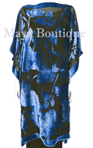 Caftan Dress Kimono Silk Burnout Velvet Blue Black Hand Dyed Maya Matazaro - Picture 3 of 10