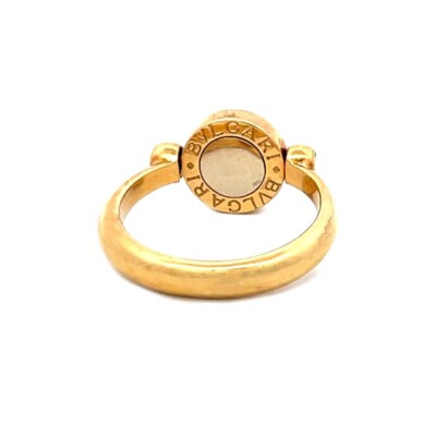 Bulgari Diamond Flip Ring 18k Yellow Gold Engraved Circle Size 6.5