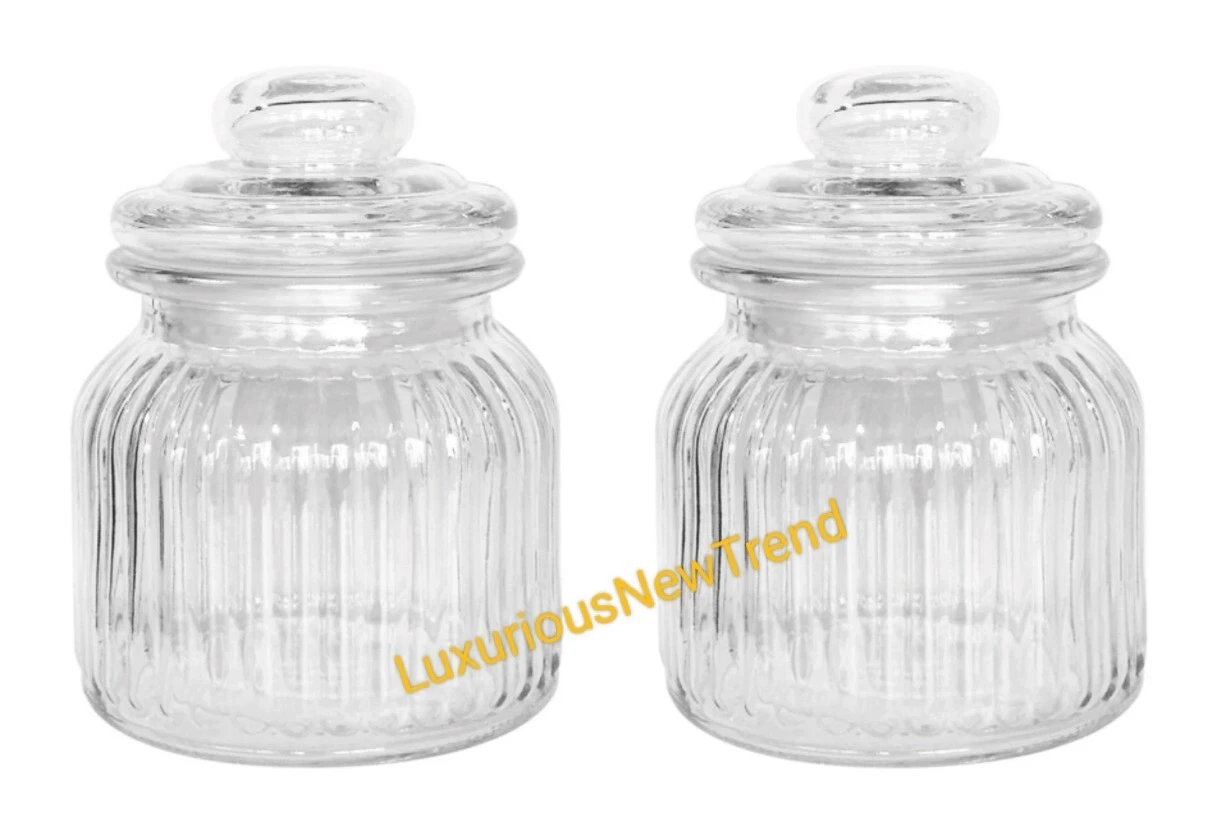 2 Set Clear Glass Tea Coffee Canister Cookie Candy Airtight Lid Jar Storage Gift