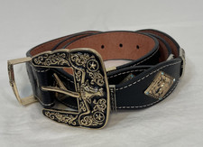 West Star Texas Longhorn Steer Concho With Turquoise Accents Belt Sz XL