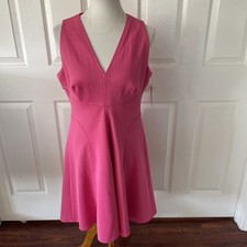 Maggy London Retro Pink Sz 12 Fit Flare V Neck Wedding Summer Waffle Weave