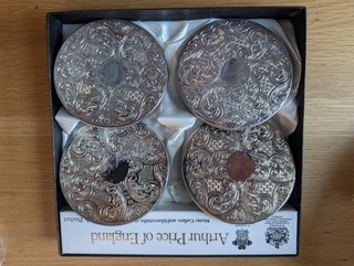 4er Set Arthur Price of England Vintage versilberte Untersetzer