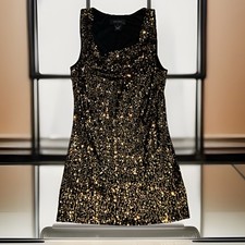 Karen Kane Size Small Sheath Mini Dress. Hand Sewn Gold Sequins On Black Stretch