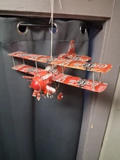 Handmade Coca-Cola Can Biplane Sculpture – Upcycled Metal Art Airplane