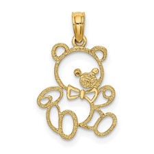 10K Yellow Gold Cut Out Teddy Bear Charm Pendant L 9.9mm, W 13mm