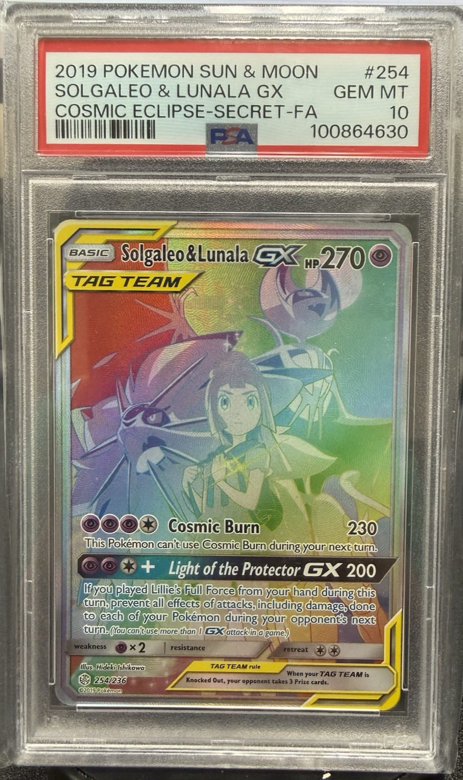 2019 POKEMON SUN & MOON COSMIC ECLIPSE #254 FULL ART/SOLGALEO & LUNALA GX PSA 10