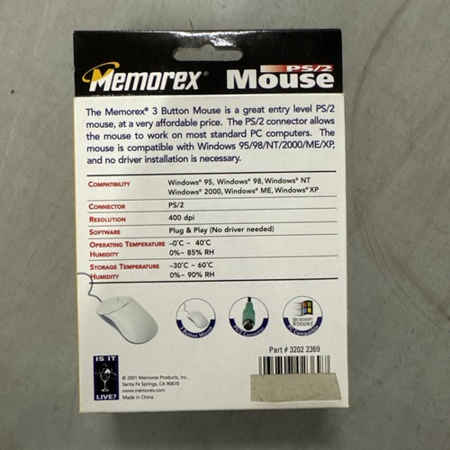 Memorex 3 Button PS/2 Ball Mouse, Wired Mechanical without UPC - Photo 2/2