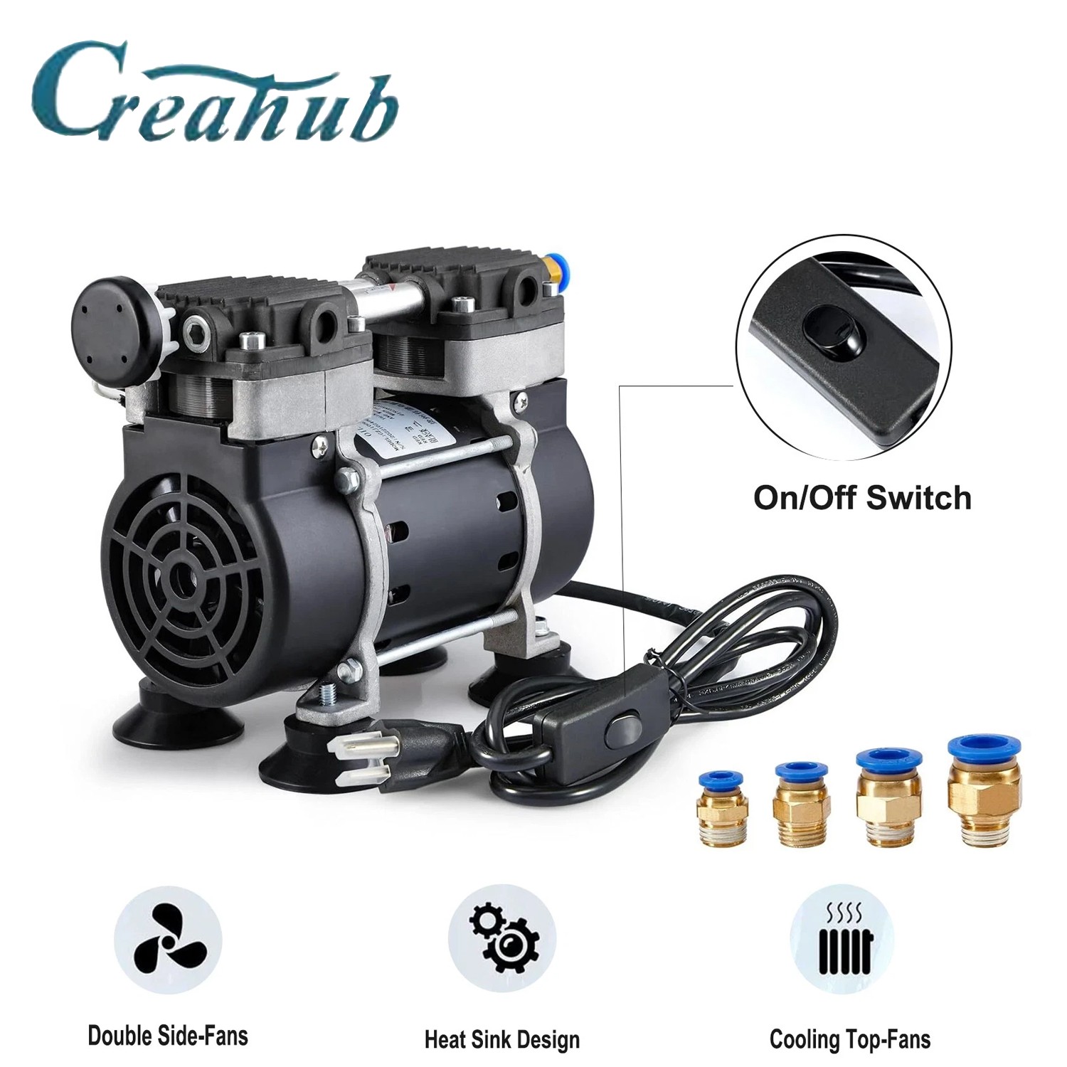 180W 50 L/min Lab Vacuum Pump Oil Free Oilless Vacuum Pump W/ Pressure Gauge New
