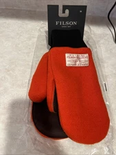 💥FILSON NEW Leather Palm Mackinaw Wool Mittens Flame Orange M Medium NWT