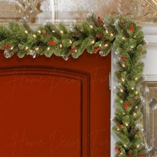 9-Ft LED Lighted Christmas Garland w Pinecones Indoor Outdoor Holiday Home Decor