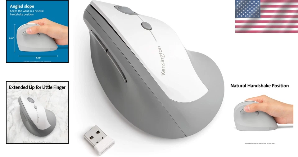 Lightweight Pro Fit Ergo Vertical Mouse - Gray & White, Ideal for Home/Office - Image 2 of 4