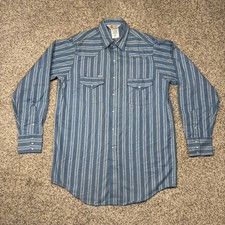 Vintage 80s Carhartt Light Blue Striped Western Pearl Snap Shirt Mens L Tall USA