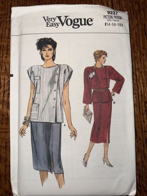 Vogue 9237 Button Front Top and Straight Skirt Misses 14 18 Sewing Pattern Easy