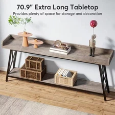 Turrella 70.9 In. Gray Rectangle Engineered Wood Console Table, Extra Long So...