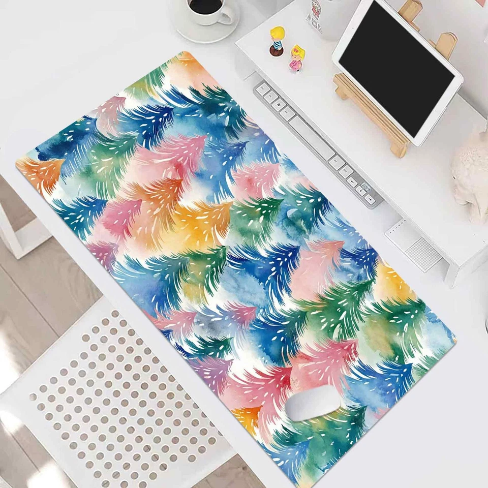 Winter Pink and Green Christmas Tree Desk Mat for Keyboard and Mouse Desk Pad - Image 4 of 4