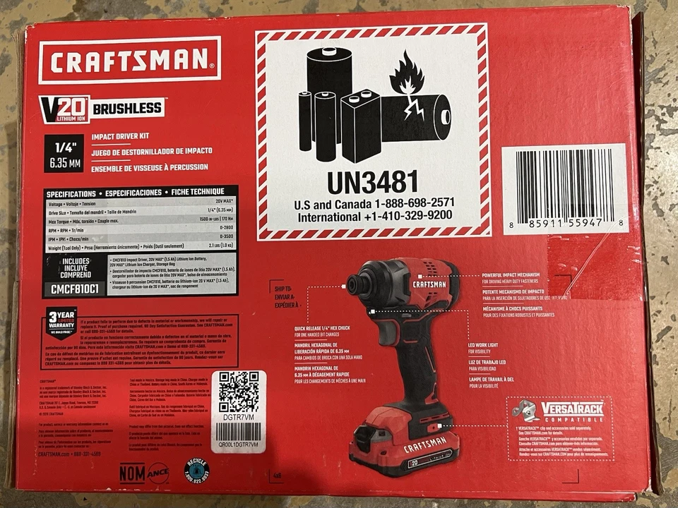 BRAND NEW Craftsman 20V Brushless 1/4" Impact Driver Kit Model #CMCF810C1 - Image 2 of 4