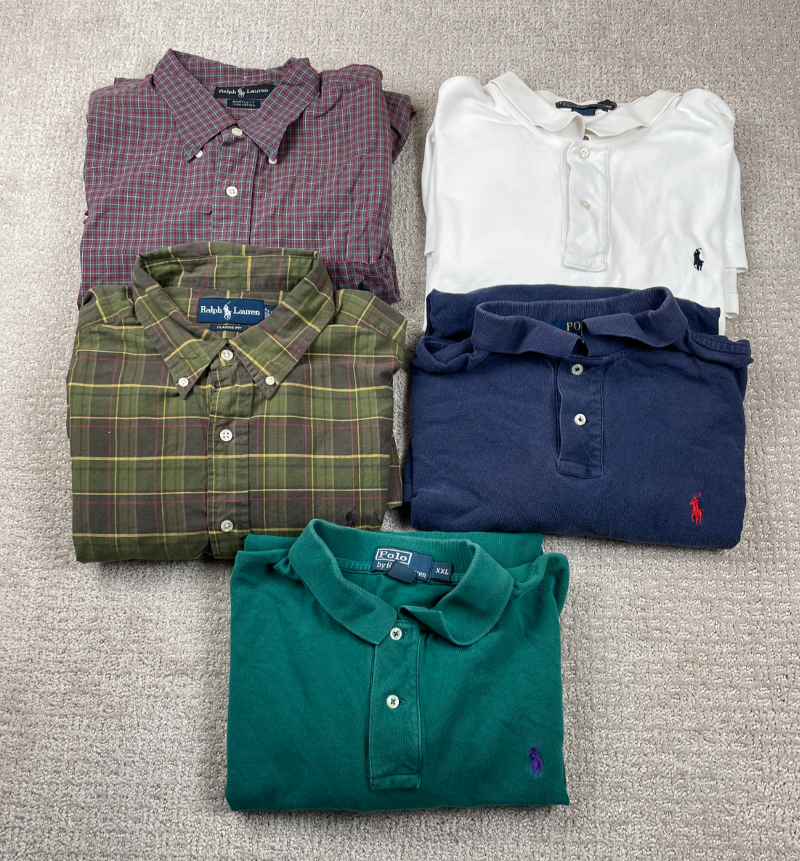 Lot of 5 Polo Ralph Lauren Shirts Mens 2XL Short Long Sleeve Button Down Plaid