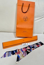 Hermes Twilly La Patisserie Francaise Charm Silk Scarf Black White Blue