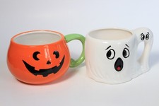 Halloween Ceramic Pumpkin Jack O Lantern And Ghost Coffee Mugs